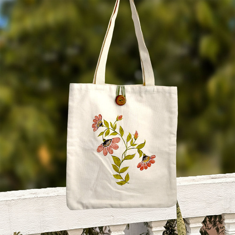 Blush Bloom Hand-Painted Canvas Tote Bag