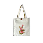 Hand-Painted Rose Motif Canvas Tote Bag - Artisan Crafted