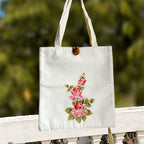 Hand-Painted Rose Motif Canvas Tote Bag - Artisan Crafted