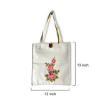 Hand-Painted Rose Motif Canvas Tote Bag - Artisan Crafted