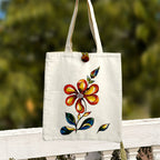 Artisan Hand-Painted Floral Canvas Tote Bag - Unique & Eco-Friendly