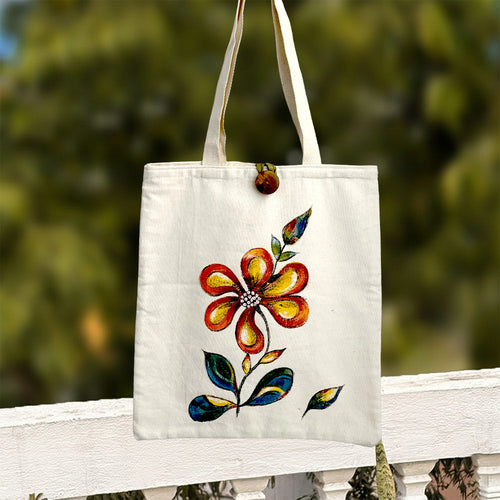 Artisan Hand-Painted Floral Canvas Tote Bag - Unique & Eco-Friendly