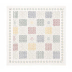 Artisan applique cotton bedspread with geometric hand-stitched patterns, front view