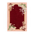 Artisan hand-tufted New Zealand wool area rug with maroon center and floral blush border