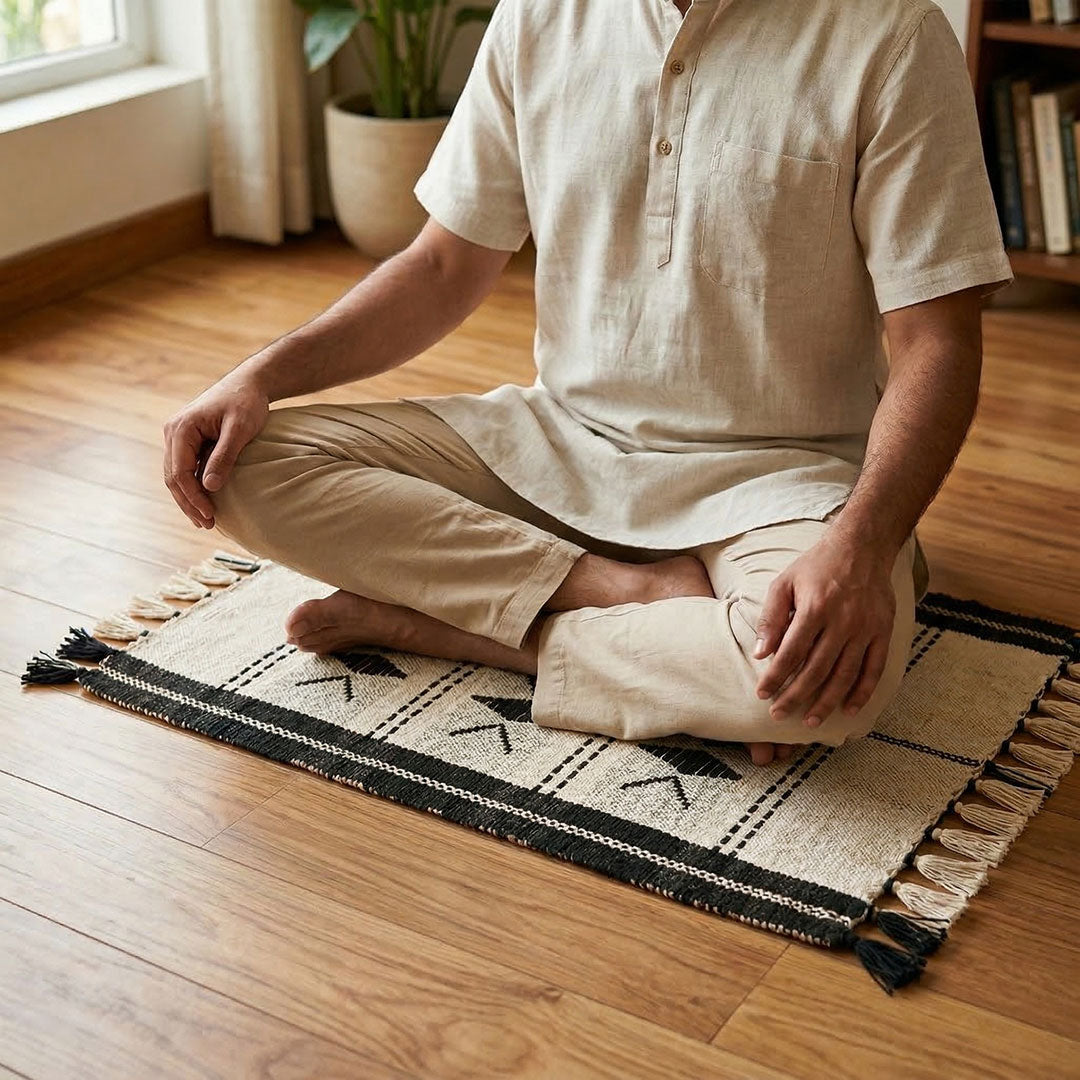 Dhokra Weaving Handwoven Geometric Accent Rug