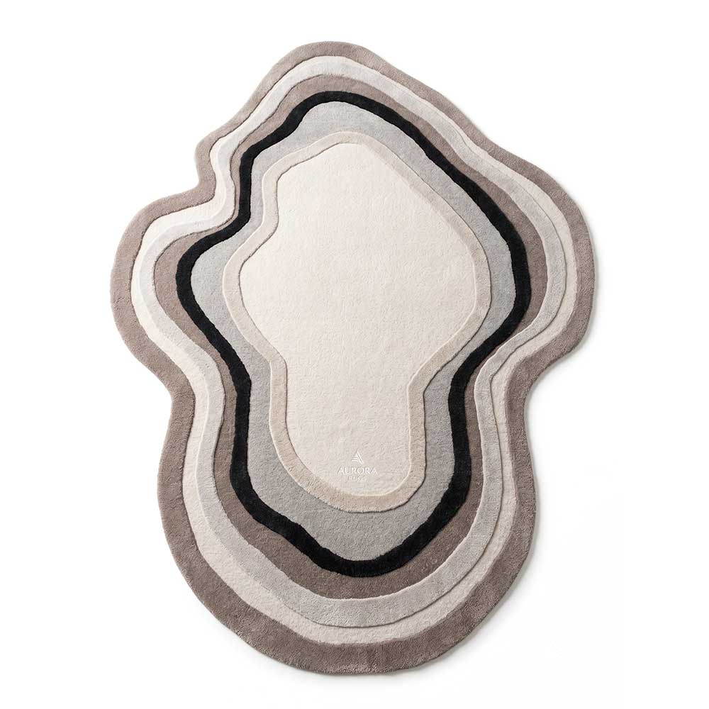 Aurora Rugs hand-tufted New Zealand wool abstract organic area rug in neutral tones, top-down view