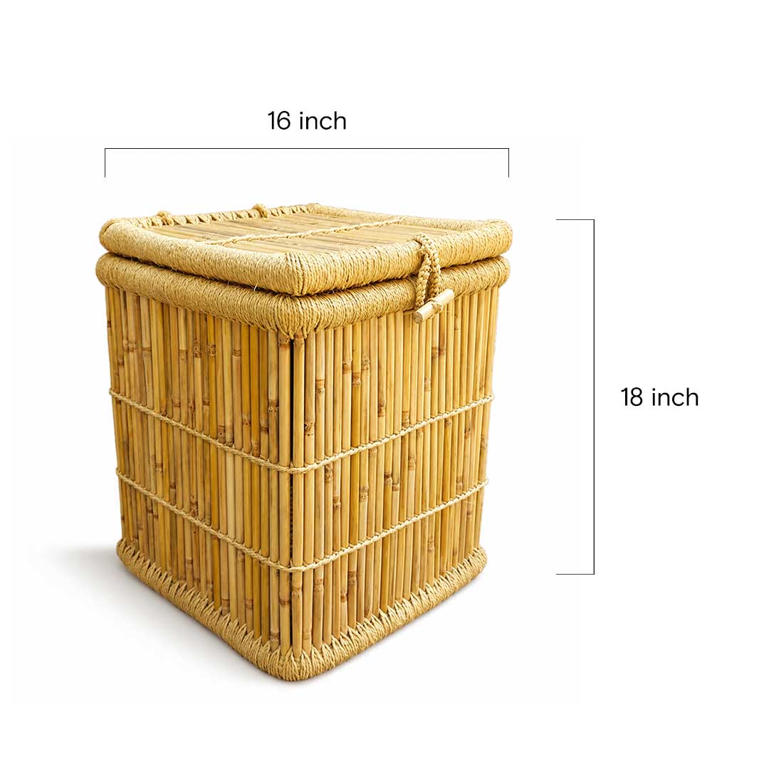 Artisanal Slatted Bamboo Lidded Box with Toggle Closure