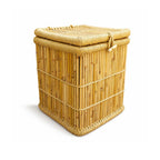 Artisanal Slatted Bamboo Lidded Box with Toggle Closure