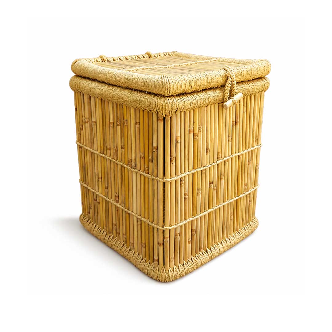 Artisanal Slatted Bamboo Lidded Box with Toggle Closure