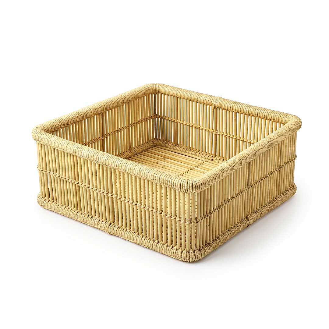 Handmade Square Slatted Bamboo Storage Basket