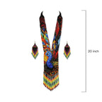 Close up detail of beaded peacock design on necklace