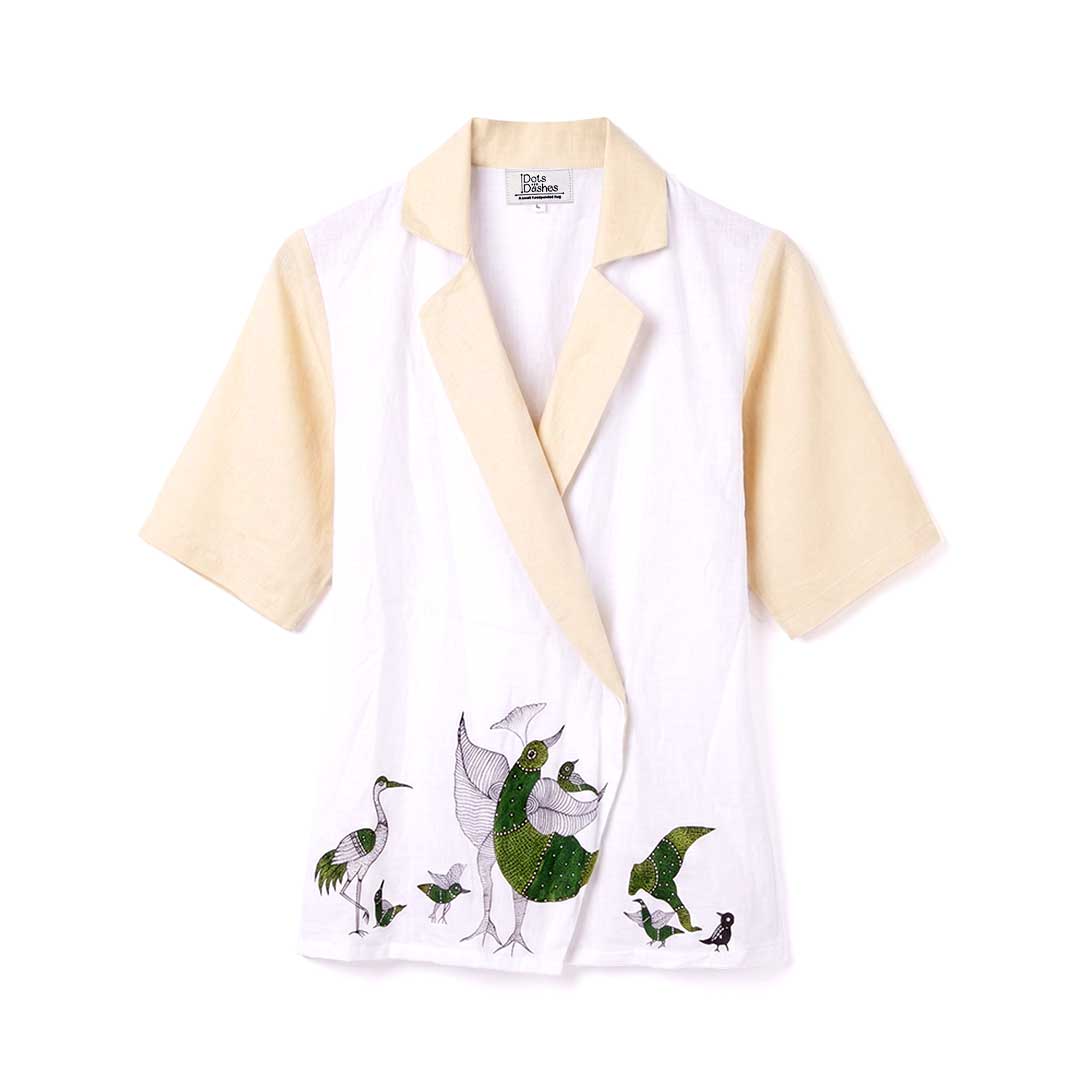 Gond Art Bird Motif Hand-Painted Wrap Jacket