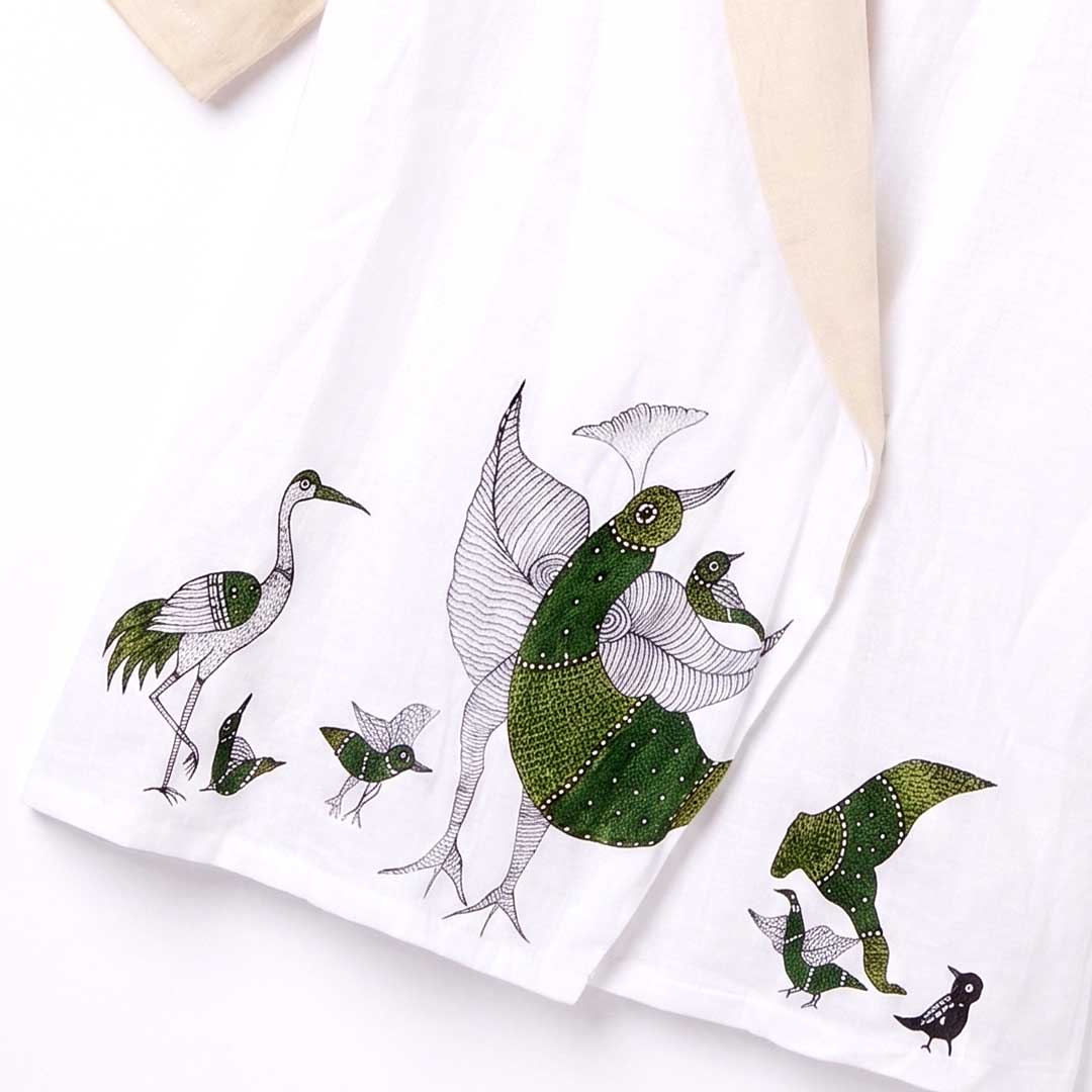 Gond Art Bird Motif Hand-Painted Wrap Jacket