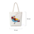 Folk Art Bird Hand-Embroidered Canvas Tote Bag - Off-White