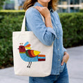 Folk Art Bird Hand-Embroidered Canvas Tote Bag - Off-White