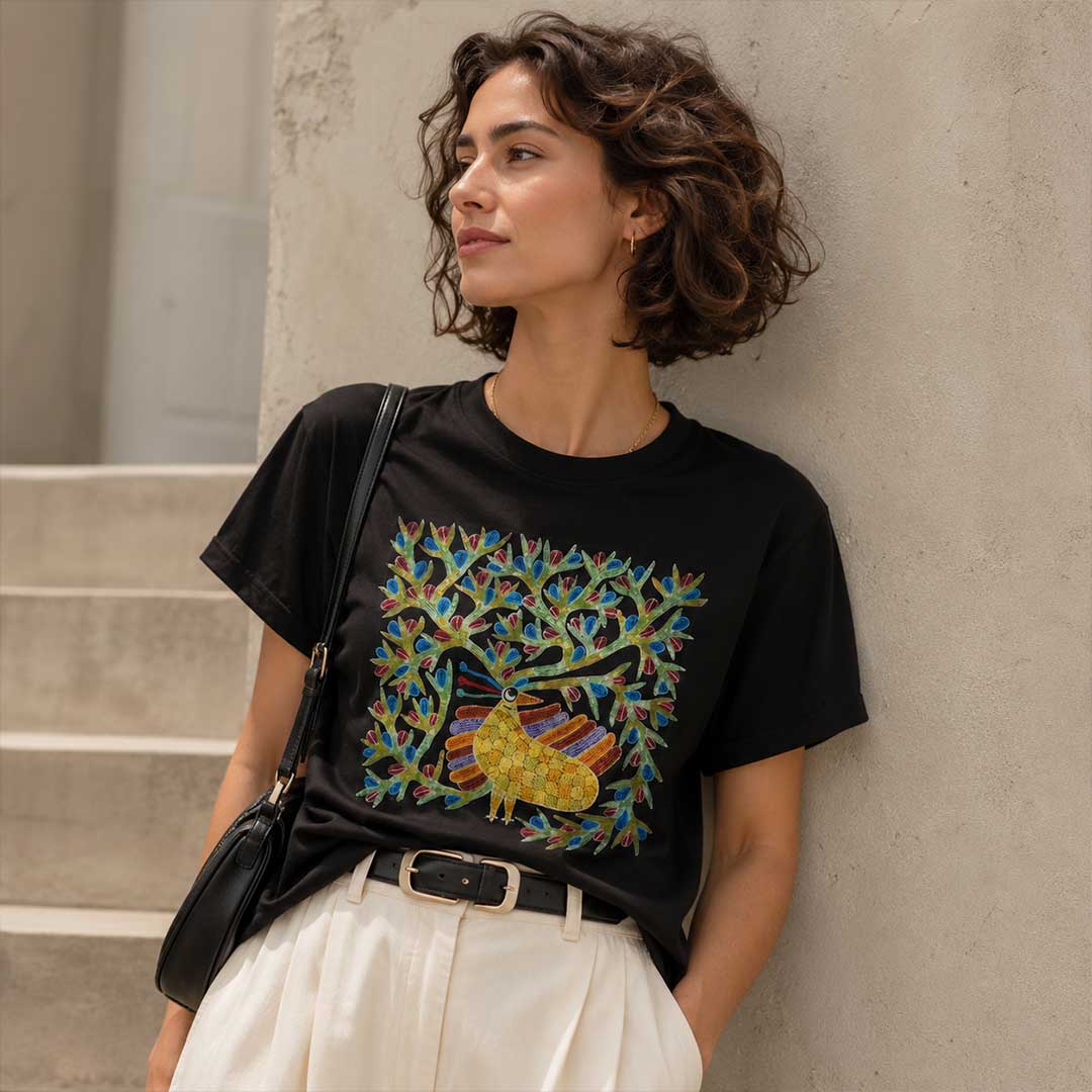 Hand Painted Folk Art Bird T-Shirt