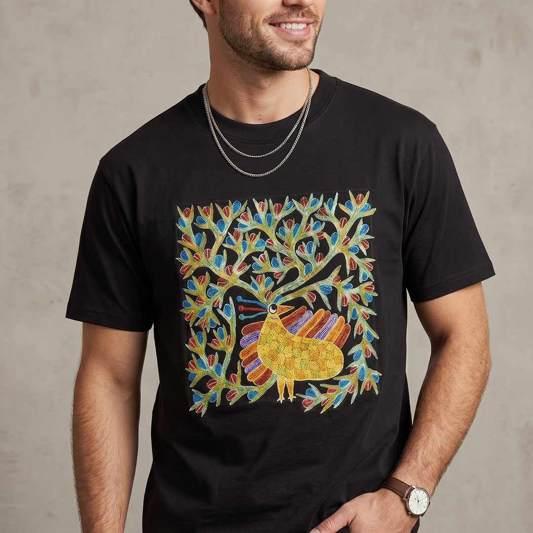 Hand Painted Folk Art Bird T-Shirt
