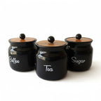3-Piece Black Ceramic Coffee Tea Sugar Canister Set