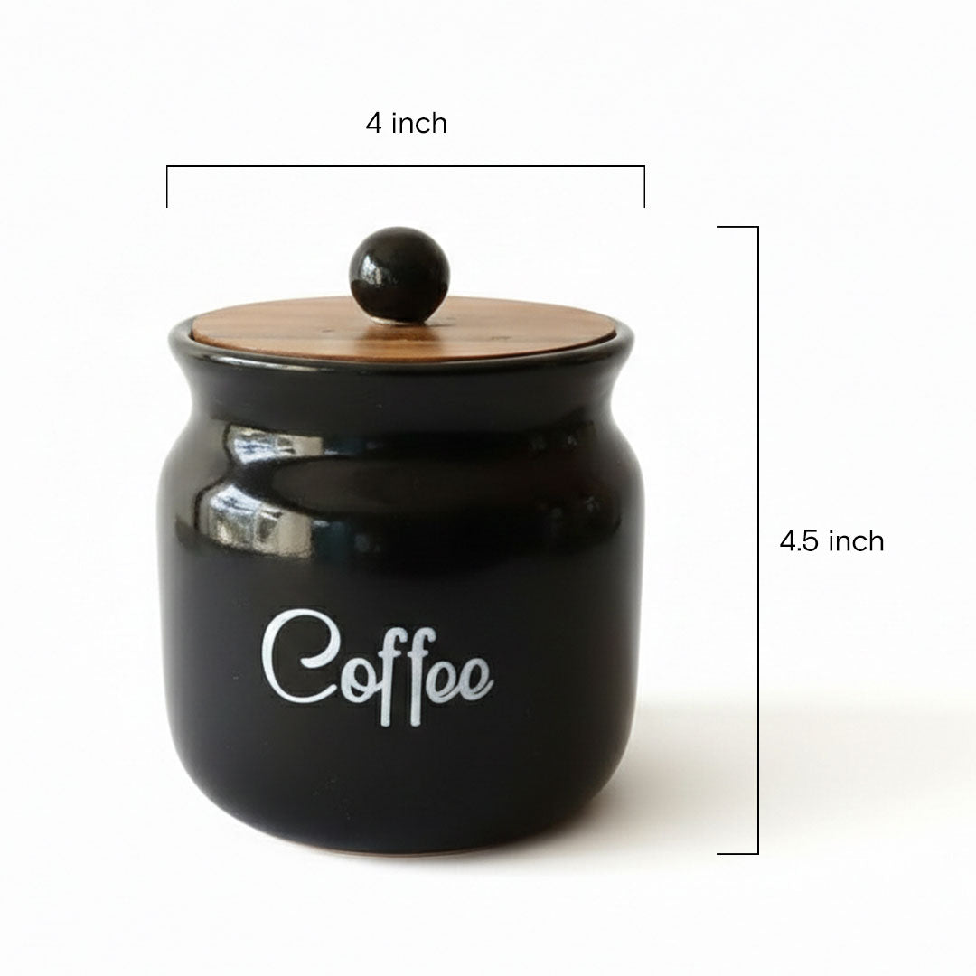 3-Piece Black Ceramic Coffee Tea Sugar Canister Set