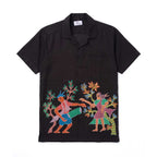 Hand Painted Tribal Dance Black Button-Down Shirt