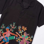Hand Painted Tribal Dance Black Button-Down Shirt