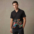 Hand Painted Tribal Dance Black Button-Down Shirt