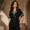 Gond Art Hand-Painted Black Nature Motif Wrap Jacket
