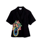 Black Cotton Jacket with Gond Art Peacock Motif