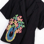 Black Cotton Jacket with Gond Art Peacock Motif