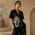 Black Cotton Jacket with Gond Art Peacock Motif