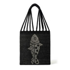 Dhokra Weaving Artisanal Fish Motif Woven Tote - Handcrafted Black Bag