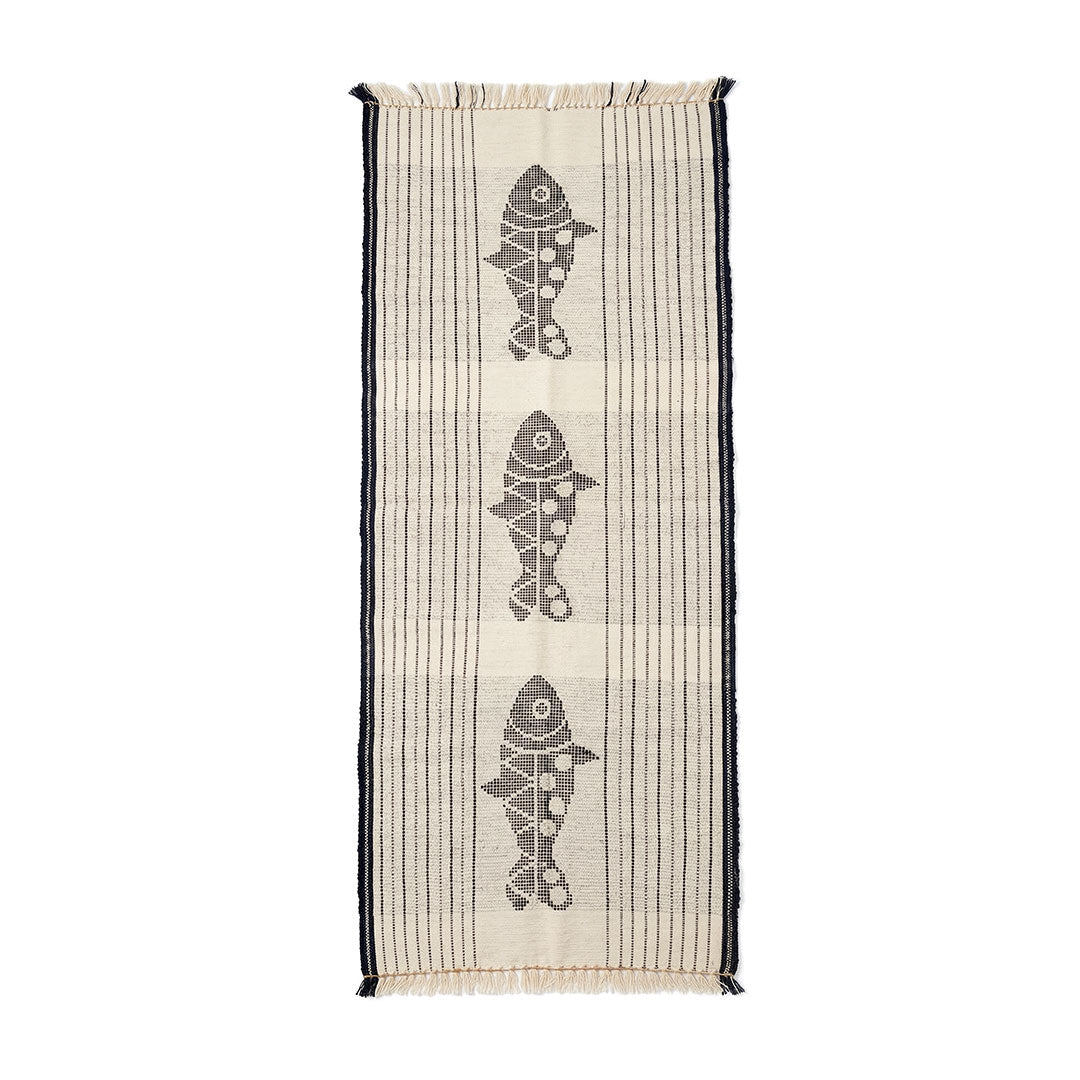 Hand-Woven Dhokra Weaving Triple Fish Cream Runner