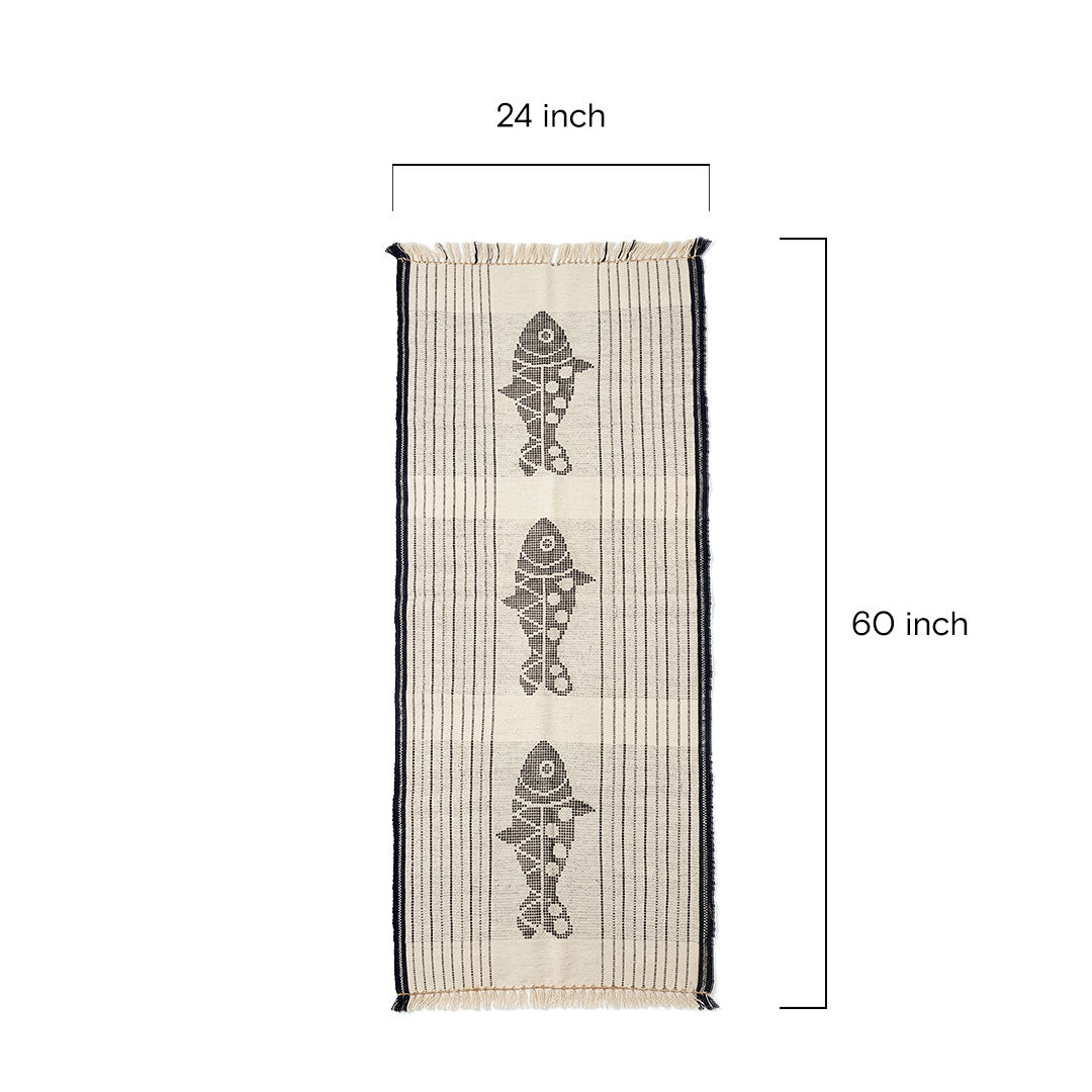 Hand-Woven Dhokra Weaving Triple Fish Cream Runner
