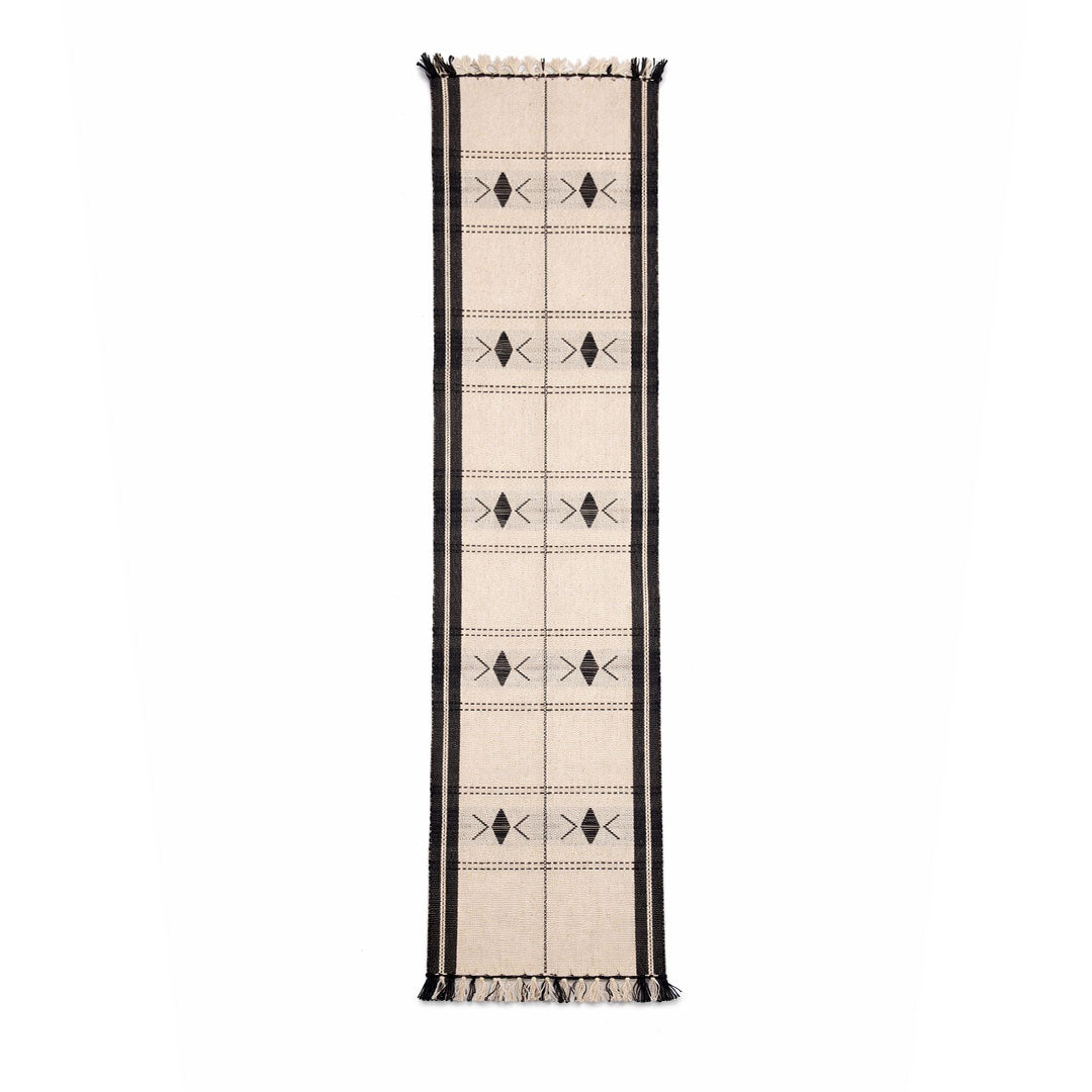 Hand-Woven Dhokra Weaving Tribal Diamond Cream Table Runner