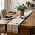 Hand-Woven Dhokra Weaving Tribal Diamond Cream Table Runner