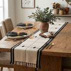 Hand-Woven Dhokra Weaving Tribal Diamond Cream Table Runner