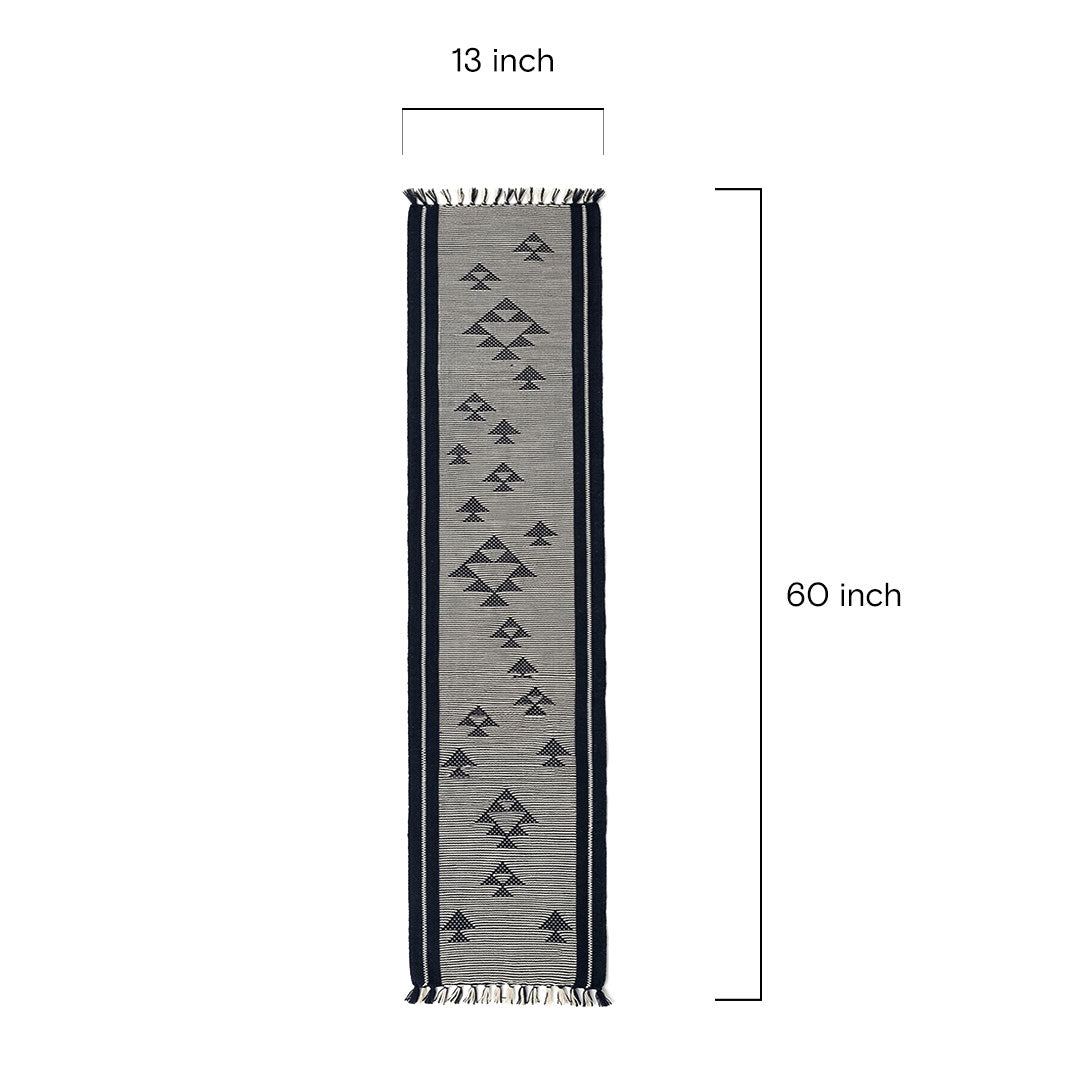Hand-Woven Dhokra Weaving Tribal Motif Grey Cotton Runner