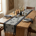 Hand-Woven Dhokra Weaving Tribal Motif Grey Cotton Runner