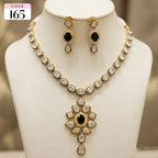Elegant Oval Kundan Necklace Set with Black Stone Accents