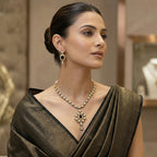 Elegant Oval Kundan Necklace Set with Black Stone Accents