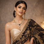Double-Layered Kundan Necklace Set with Black Teardrop Accents