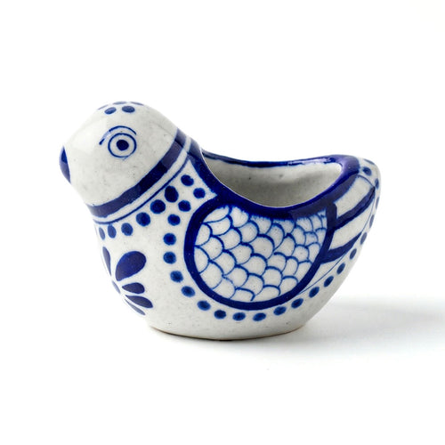 Artisanal Blue Pottery Bird Mini Planters Set of 5