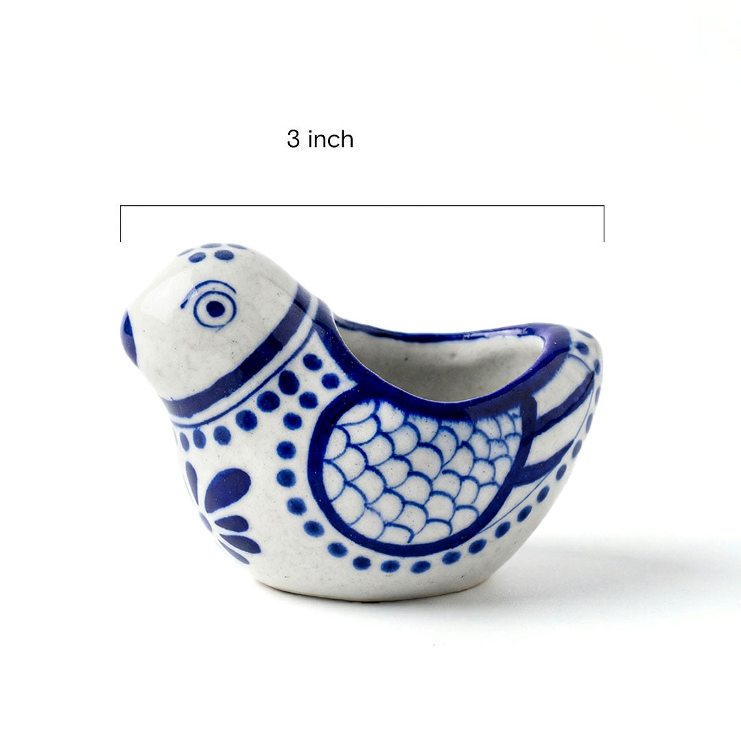 Artisanal Blue Pottery Bird Mini Planters Set of 5