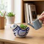 Artisanal Blue Pottery Bird Mini Planters Set of 5