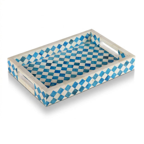 Blue Diamond Harlequin Bone Inlay Rectangular Tray