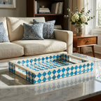 Blue Diamond Harlequin Bone Inlay Rectangular Tray