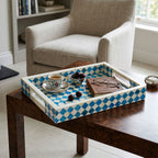 Blue Diamond Harlequin Bone Inlay Rectangular Tray