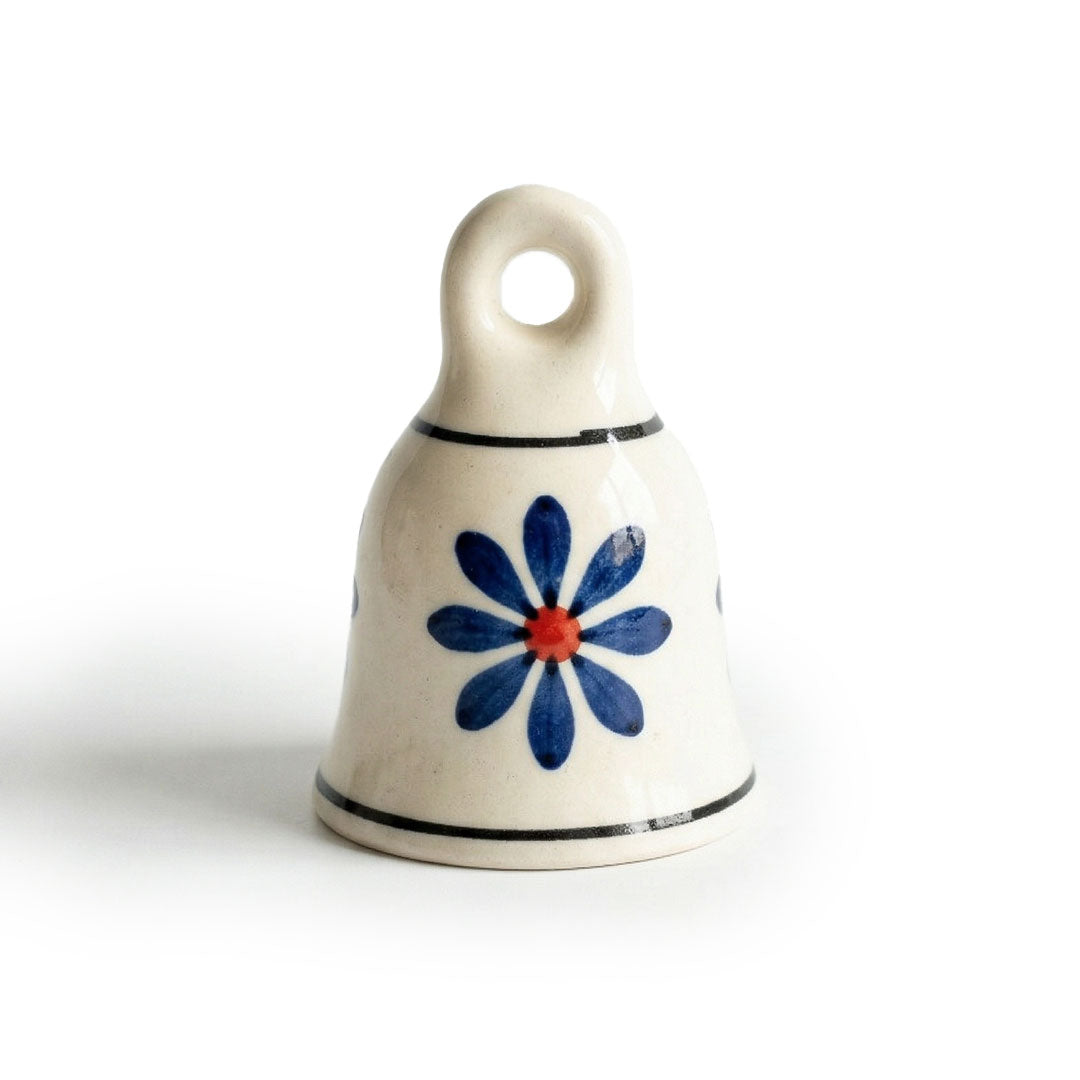 Assorted Hand-Painted Blue Pottery Bell Set of 5