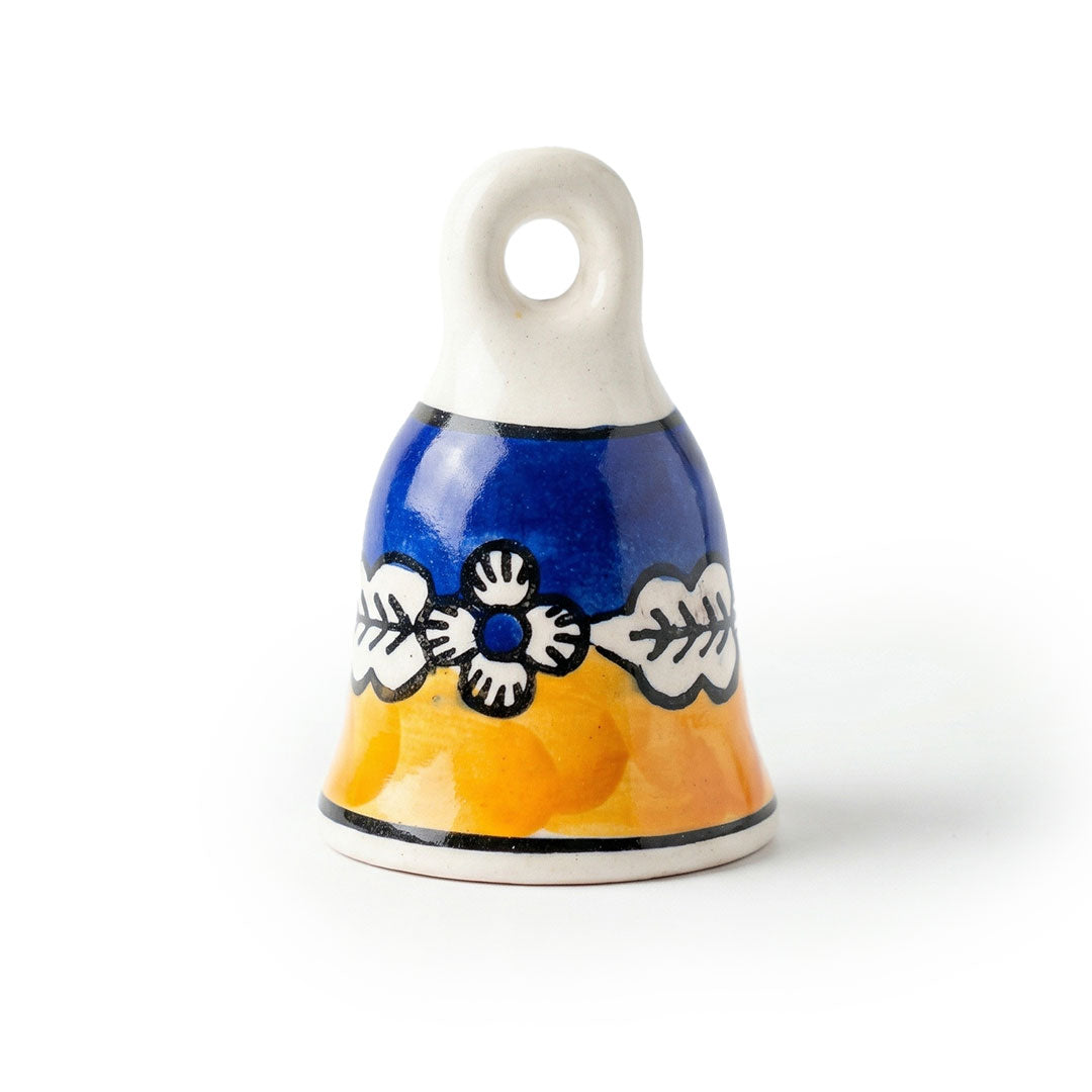 Assorted Hand-Painted Blue Pottery Bell Set of 5