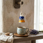 Assorted Hand-Painted Blue Pottery Bell Set of 5